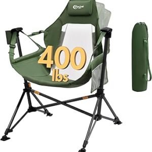 Portal Hammock Camping Chair, Portable Outdoor Swinging Chairs with Adjustable Back and Height for Lawn, Backyard, Patio, Supports 400 lbs, Breathable Mesh High Back, Green