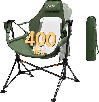 Portal Hammock Camping Chair, Portable Outdoor Swinging Chairs with Adjustable Back and Height for Lawn, Backyard, Patio, Supports 400 lbs, Breathable Mesh High Back, Green