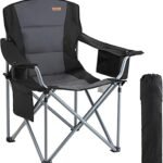 VEVOR Oversized Camping Folding Chair, Portable Heavy Duty Outdoor Quad Lumbar Back Padded with Side Pockets, Cup Holder and Cooler Bag for Beach, Lawn, Picnic, Fishing, Backpacking, Black