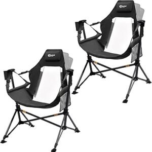 Portal Hammock Camping Chair, Portable Outdoor Swinging Chairs, Rocking Chair for Adults with Adjustable Back and Height for Lawn, Backyard, Patio, Supports 400 lbs, Mesh High Back, Black, 2 Pack