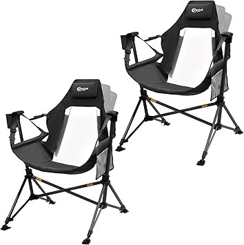 Portal Hammock Camping Chair, Portable Outdoor Swinging Chairs, Rocking Chair for Adults with Adjustable Back and Height for Lawn, Backyard, Patio, Supports 400 lbs, Mesh High Back, Black, 2 Pack
