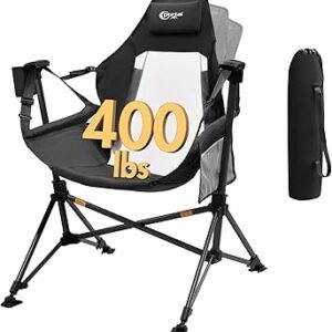 Portal Hammock Camping Chair, Portable Outdoor Swinging Chairs with Adjustable Back and Height for Lawn, Backyard, Patio, Supports 400 lbs, Breathable Mesh High Back, Black