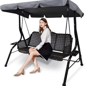 Outdoor Patio Swing Chair Canopy Replacement, 3 Seater Porch Swing Seat Canopy Cover, Waterproof Windproof Anti-UV Heavy Duty Rip Proof Garden Hammock Top Cover, Garden Furniture Covers (Grey, Large)