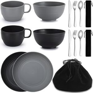 Berglander Camping Mess Kits for 2 Person, Silverware Set Spoons Forks Knives, Camping Essentials Gear, Accessories for Travel, Picnic, Outdoor, Easy to Carry and Clean