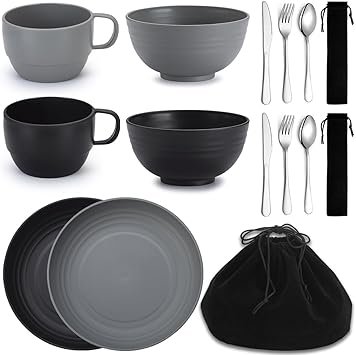 Berglander Camping Mess Kits for 2 Person, Silverware Set Spoons Forks Knives, Camping Essentials Gear, Accessories for Travel, Picnic, Outdoor, Easy to Carry and Clean