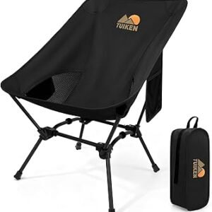 Ultralight Camping Chair Backpacking Chair, Portable Camp Chair with Cup Holder & Storage Bag, Lightweight Compact Folding Chair for Hiking, Travel, Picnic Mountaineering(Deep Black)