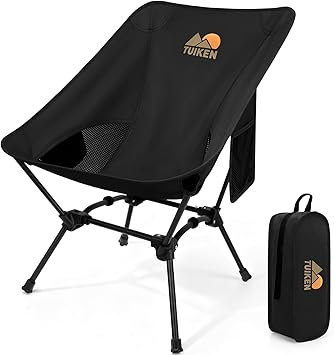 Ultralight Camping Chair Backpacking Chair, Portable Camp Chair with Cup Holder & Storage Bag, Lightweight Compact Folding Chair for Hiking, Travel, Picnic Mountaineering(Deep Black)