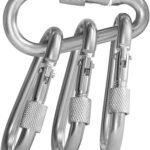BEWISHOME 4 Pack Carabiner Hooks Hammock Locking Solid Metal D Clips with Heavy Duty 500LBS Screw Gate Hammock Locking,Quick Link for Outdoor Camping Hiking Traveling Backpacking Black & Silver HDK02