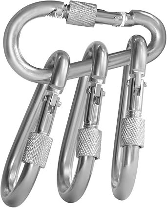 BEWISHOME 4 Pack Carabiner Hooks Hammock Locking Solid Metal D Clips with Heavy Duty 500LBS Screw Gate Hammock Locking,Quick Link for Outdoor Camping Hiking Traveling Backpacking Black & Silver HDK02