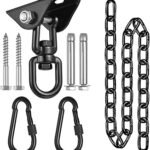 Hammock Hanging Kit, Hanging Chair Hardware with Chain 1000 lb Capacity Hammock Hooks, Heavy Duty Porch Swing Hanger, 360 Swivel Ceiling Hooks Snap for Chair, Seat, Yoga, Punching Bag, Gym (Black)