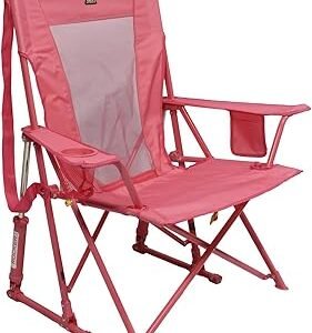 GCI Outdoor Comfort Pro Rocker Camping Chair | Portable Folding Rocking Chair with Durable Armrests & Drink Holder — Blush
