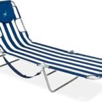 Ostrich Beach Lounge Chair, Folding & Reclining Outdoor Chaise Lounger, Blue/White Striped - Portable Adjustable Recliner Chair for Lawn, Pool, Patio, Garden, and Yard