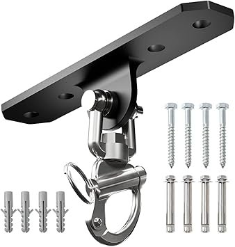 Yes4All Punching Bag Hanger, Stainless Steel Swivel Chain with 4 Snap Hooks for Heavy Bag, Gym Swing, Trapeze, and Hammock
