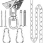 Hammock Hanging Kit, Hanging Chair Hardware with Chain 1000 lb Capacity Hammock Hooks, Heavy Duty Porch Swing Hanger, 360 Swivel Ceiling Hooks Snap for Chair, Seat, Yoga, Punching Bag, Gym (Silver)