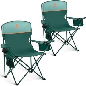 ALPHA CAMP Camping Chairs 350LBS Capacity, Heavy Duty Folding Chair with 4-Can Cooler Bag, Portable Outdoor Chair with Cup Holder for Adults, Collapsible for Tailgating, Beach, Fishing
