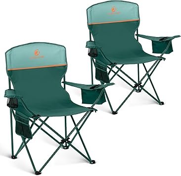 ALPHA CAMP Camping Chairs 350LBS Capacity, Heavy Duty Folding Chair with 4-Can Cooler Bag, Portable Outdoor Chair with Cup Holder for Adults, Collapsible for Tailgating, Beach, Fishing