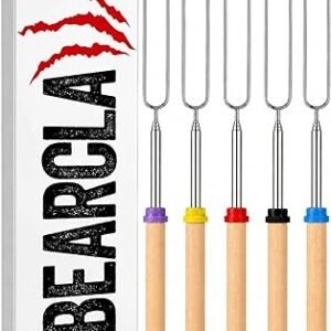 BEARCLAW Smores Sticks for Fire Pit - Accessories for Campfire Marshmallow Roasting Sticks Smores Kit Outdoor-Smore Skewers Hot Dog Fork For Outside, Camping Essentials Bonfire Gear Long 32" 5 Pack