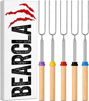 BEARCLAW Smores Sticks for Fire Pit - Accessories for Campfire Marshmallow Roasting Sticks Smores Kit Outdoor-Smore Skewers Hot Dog Fork For Outside, Camping Essentials Bonfire Gear Long 32" 5 Pack