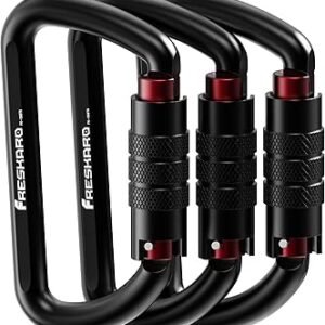 FresKaro 3inch 12kN-2698lbs Auto Locking Carabiner Clips, Solid D Shape, Heavy Duty 7075 Aluminum, Lightweight 1.09oz, Rust Proof, for Hammock, Hiking, Dog Leash, Keychain etc., Multi-Colors