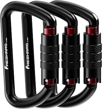 FresKaro 3inch 12kN-2698lbs Auto Locking Carabiner Clips, Solid D Shape, Heavy Duty 7075 Aluminum, Lightweight 1.09oz, Rust Proof, for Hammock, Hiking, Dog Leash, Keychain etc., Multi-Colors
