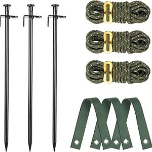 Heavy Duty Tree Stake Kits, 11.8 Inch Steel Tree Stakes and Supports for Young Tree Anti Strong Wind, Leaning Tree Anchor Straightening Kit with 3 PCS Steel Stakes, 13.12 Feet Rope and Tree Straps