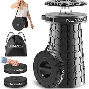 NUMANU 2026 Upgraded XXL Collapsible Stool with Cushion & Bag, 1000lbs Max Weight, 19.7" Heavy Duty Portable Retractable Telescoping Folding Seat Chair or Travel Footrest