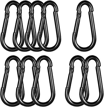 Heavy Duty Spring Snap Hook Carabiners, Galvanized Steel Quick Links, Spring Clips in Black & Silver, Multiple Sizes: 1.6Inch/2Inch/2.4Inch/3Inch/4Inch, for Swing Hammock Camping Keychain Outdoor