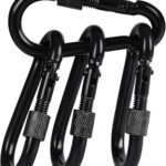 BEWISHOME 4 Pack Carabiner Hooks Hammock Locking Solid Metal D Clips with Heavy Duty 500LBS Screw Gate Hammock Locking,Quick Link for Outdoor Camping Hiking Traveling Backpacking Black & Silver HDK02