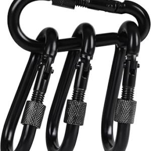 BEWISHOME 4 Pack Carabiner Hooks Hammock Locking Solid Metal D Clips with Heavy Duty 500LBS Screw Gate Hammock Locking,Quick Link for Outdoor Camping Hiking Traveling Backpacking Black & Silver HDK02
