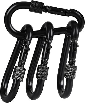 BEWISHOME 4 Pack Carabiner Hooks Hammock Locking Solid Metal D Clips with Heavy Duty 500LBS Screw Gate Hammock Locking,Quick Link for Outdoor Camping Hiking Traveling Backpacking Black & Silver HDK02