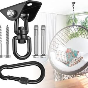 Hammock Hanging Kit,Hanging Chair Hardware 360°Rotating 1000 lb Capacity Hammock Hooks Heavy Duty,Hammock Chair Hanging Kit & Swing Ceiling Hook Snap for Hammock Chair Stand,Seat, Tree,Yoga,Gym(Black)