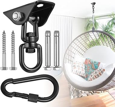 Hammock Hanging Kit,Hanging Chair Hardware 360°Rotating 1000 lb Capacity Hammock Hooks Heavy Duty,Hammock Chair Hanging Kit & Swing Ceiling Hook Snap for Hammock Chair Stand,Seat, Tree,Yoga,Gym(Black)