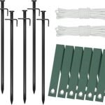 Heavy Duty Steel Tree Support Kit, Tree Stake Kit for Newly Planted Trees Against Bad Weather, Include 6 PCS Tree Straps for Staking, 6 PCS Tree Stakes and 2 PCS Rope of 31.2 FT for Anchoring (2)