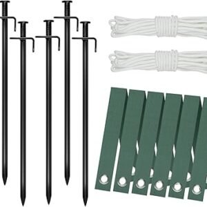 Heavy Duty Steel Tree Support Kit, Tree Stake Kit for Newly Planted Trees Against Bad Weather, Include 6 PCS Tree Straps for Staking, 6 PCS Tree Stakes and 2 PCS Rope of 31.2 FT for Anchoring (2)