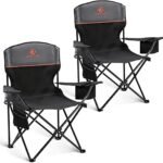 ALPHA CAMP Camping Chairs 350LBS Capacity, Heavy Duty Folding Chair with 4-Can Cooler Bag, Portable Outdoor Chair with Cup Holder for Adults, Collapsible for Tailgating, Beach, Fishing