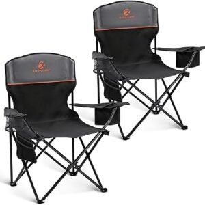 ALPHA CAMP Camping Chairs 350LBS Capacity, Heavy Duty Folding Chair with 4-Can Cooler Bag, Portable Outdoor Chair with Cup Holder for Adults, Collapsible for Tailgating, Beach, Fishing