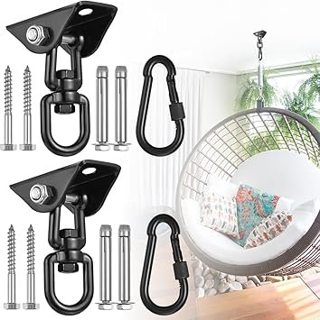 Hammock Hanging Kit, 2 Pack Hanging Chair Hardware 360°Rotating Hammock Hooks Heavy Duty, Hammock Chair Hanging Kit & Swing Ceiling Hook Snap for Hammock Chair Stand,Seat,Yoga,Gym, 1000 lb Capacity