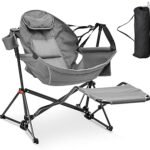 Ainfox Hammock Camping Chair with Footrest, Foldable Portable Rocking Chairs for Adults Outside Swinging Camp with Cup Holder Pillow for Outdoor Patio Poolside (Dark Grey)