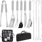 11Pcs Stainless Steel BBQ Grilling Accessories Set, Dad Gifts for Fathers Day Grilling Gifts,Portable Practical Grill Tools Utensils Kit with Storage Bag for Outdoor Grill Camping Backyard