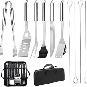 11Pcs Stainless Steel BBQ Grilling Accessories Set, Dad Gifts for Fathers Day Grilling Gifts,Portable Practical Grill Tools Utensils Kit with Storage Bag for Outdoor Grill Camping Backyard
