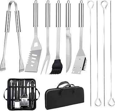 11Pcs Stainless Steel BBQ Grilling Accessories Set, Dad Gifts for Fathers Day Grilling Gifts,Portable Practical Grill Tools Utensils Kit with Storage Bag for Outdoor Grill Camping Backyard