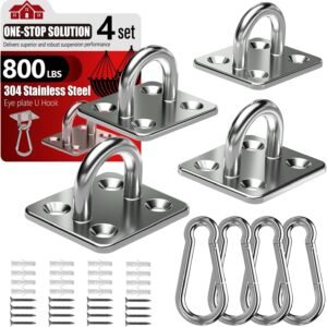 sprookber 304 Stainless Steel Pad Eye Snap Hooks, M6 Heavy Duty Ceiling Hooks, 800 lb Capacity Hammock Swing Hanging kit, Plant Hangers, Marine Hardware Staple Hook Loop with Screws, Set of 8