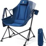 EVER ADVANCED Hammock Camping Chair, Oversized Heavy Duty Swing Chair with Detachable Cup Holder, Portable Folding Rocking Camping Chair, Support Up to 400lbs, Blue