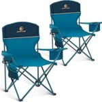 ALPHA CAMP 2-Pack Camping Chair with Cooler Bag, Heavy Duty 250lbs Capacity Folding Chair with Lumbar Support & Side Pocket, Portable Quad Chairs for Beach Fishing Tailgating & Sideline Sport