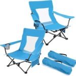 Joyfair Beach Camping Chair (2 Pack), Outdoor Folding Chair for Adults, Heavy Duty Portable Chair for Outside Fishing, Lawn, Sport, Patio, Armrest Cup Holder & Storage Pocket, Carry Bag (Blue)