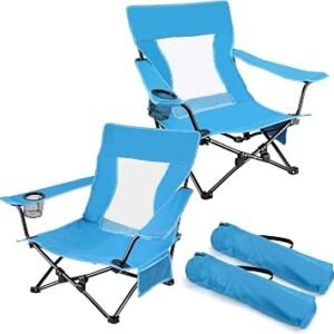 Joyfair Beach Camping Chair (2 Pack), Outdoor Folding Chair for Adults, Heavy Duty Portable Chair for Outside Fishing, Lawn, Sport, Patio, Armrest Cup Holder & Storage Pocket, Carry Bag (Blue)