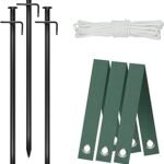 Heavy Duty Steel Tree Stake Kits,Tree Staking and Supports Kits for Young Trees Against Bad Weather, Include 3 PCS Tree Straps for Staking, 3 PCS 11.8 Inch Tree Stakes and 31.2 Feet Rope for Anchoring