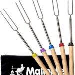 MalloMe Smores Sticks for Fire Pit Long - Marshmallow Roasting Sticks Smores Kit - Smore Skewers Hot Dog Fork Campfire Cooking Equipment, Camping Essentials S'mores Gear Outdoor Accessories 32" 5 Pack