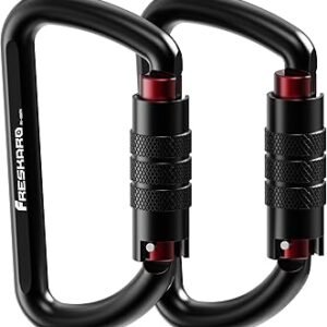 FresKaro 3inch 12kN-2698lbs Auto Locking Carabiner Clips, Solid D Shape, Heavy Duty 7075 Aluminum, Lightweight 1.09oz, Rust Proof, for Hammock, Hiking, Dog Leash, Keychain etc., Multi-Colors