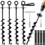 Ground Anchors Screw in - Heavy Duty Trampoline Anchors/Stakes for High Wind, 4 Pack Earth Anchor Kit with Straps and Wrenches for Swing Set, Trampolines, Shed, Mobile Home, Carport, Gazebo
